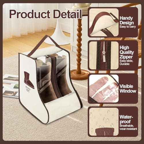 Beige Boot Storage Bag for Travel and Daily Use, Dustproof Shoe Bags for Women and Teens, Walking Boot Organizer with Handle, Short Boots Protector, Compact for Packing — view 3