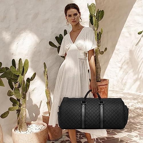 2-in-1 Convertible Leather Garment Bag for Women with Shoe Pouch, Hanging Travel Duffle Bag - Black — view 6