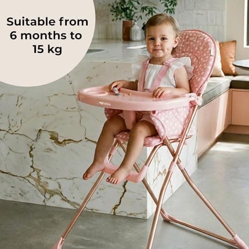 My Babiie MBHC1 Compact Highchair – Ultra Lightweight (5kg), Foldable, Easy Clean, Padded Seat, Footrest, Tray Cup Holder, for Toddler, from 6 Months to 3 Years (15kg) – Pink Dalmation — view 2