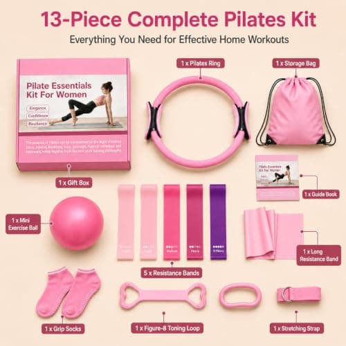 Purecas Home Pilates & Yoga Starter Kit for Women & Beginners | 9 Inch Exercise Ball, Resistance Bands, Pilates Ring, Ankle Straps | Essential Equipment Set for Core Workouts, Stretching — view 2