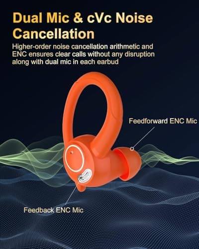 Sports Wireless Earbuds with EarHooks HiFi Stereo Sound, Vibrant Orange — view 5