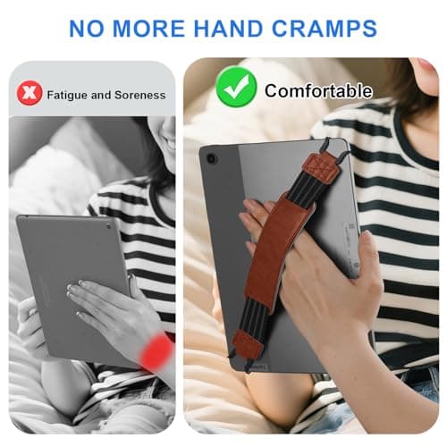 HoYiXi Soft Hand Strap for 9-11 Inch eReaders & Fire Tablet Compatible with Fire HD 10/iPad 9.7 /iPad Mini/Galaxy Tab A8 A9/Huawei Lightweight Black High-Elasticity Finger Grip Holder -Brown — view 4