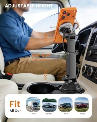 OHLPRO for MagSafe Car Charger Cup Holder Mount, 15W Fast Wireless Magnetic Charging Phone Holder for iPhone 17 16 15 14 13Series, Adjustable Car Mount with Large Cup Base, One-Hand Operation, Silver — view 4