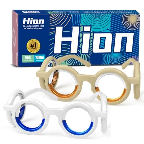 Hion Motion Sickness Glasses, Relieve Carsickness Airsickness Seasickness,Anti Nausea Vertigo Glasses, No Lens Liquid Glasses for Adults or Kids
