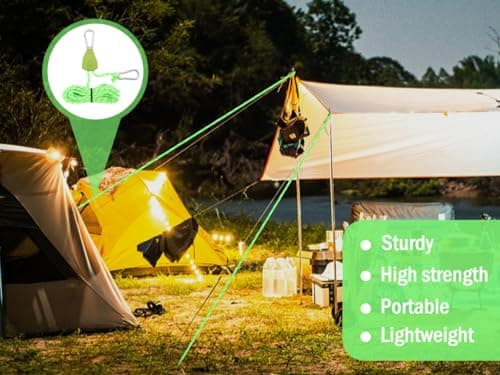 Kellegour 6 Pack Tent Guy Ropes with Pulley,4mm Reflective Cord Tent Guide Rope,Reflective Tent Guy Ropes,Tent Camping Cord with Pulley for Camping,Hiking,Tent,Tarpaulin,Awning (4m,Green) — view 4