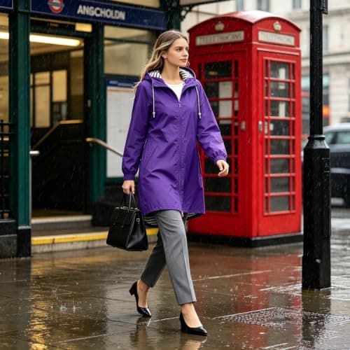 Saxrel Water Proof Jacket Women Windproof Loose Light Rain Coat With Pocket Travel Purple Jacket Outdoor Walking Hiking Windbreaker Women's Raincoats Waterproof Ladies Coats Hooded Rainproof Zipper — view 4