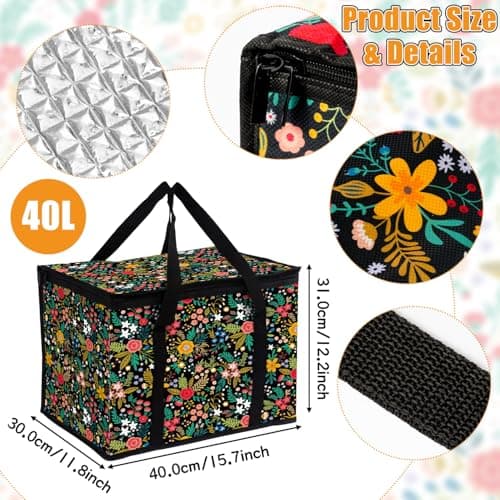 GwaOery Cooler Bag 40L Insulated Picnic Thermal Food Delivery Bag (Flower1) — view 2
