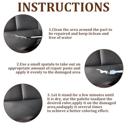 2PCS Black Leather Repair Kit, Leather Car Seat Repair Kit Set for Furniture, Cars, Sofas, Jackets, Fix Scratches with Super Easy Instructions Restore Fix Scratches Cuts Rips Holes Tears Cracks — view 5