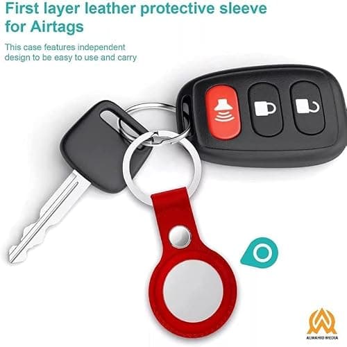 Leather AirTag Keyring Case For Apple Airtag Holder Protective Leather Case Tracker Cover with Holder Airtag Key Ring Compatible with Apple New AirTag Dog Collar — view 6