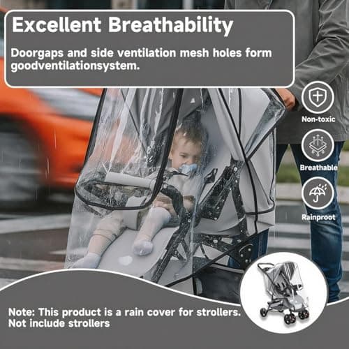 Universal Rain Cover for Pushchair, 1 Pcs Breathable Universal Pram Rain Cover, Securely Protects from Wind, Snow, and Insects, Fits Most Standard Strollers and Prams — view 6