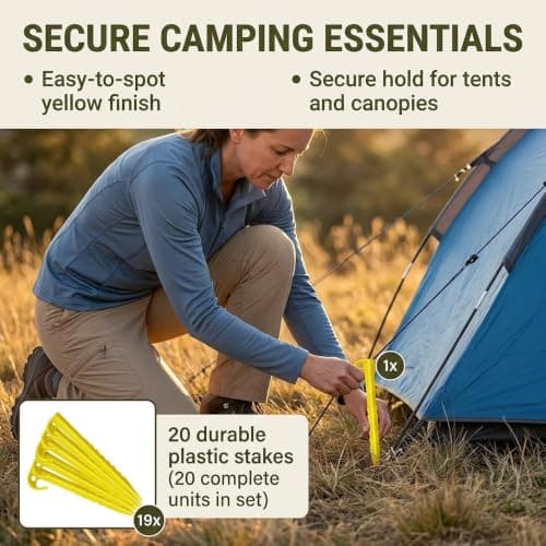 20 Pack Plastic Tent Pegs, Heavy Duty Spiral Ground Anchors for Hard Ground, Garden Pegs for Tents, Awnings and Camping Use with Hook Top for Secure Anchoring — view 6