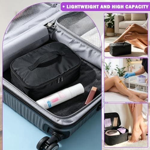 Kuanght Wax Warmer Bag 30x20x14cm, Waterproof Waxing Kit Storage Bag with Handle, Zipper, Detachable Divider and Mesh Pocket, Portable Wax Heater Bags for Travel, Home, Beauty Parlors and Nail Salons — view 4
