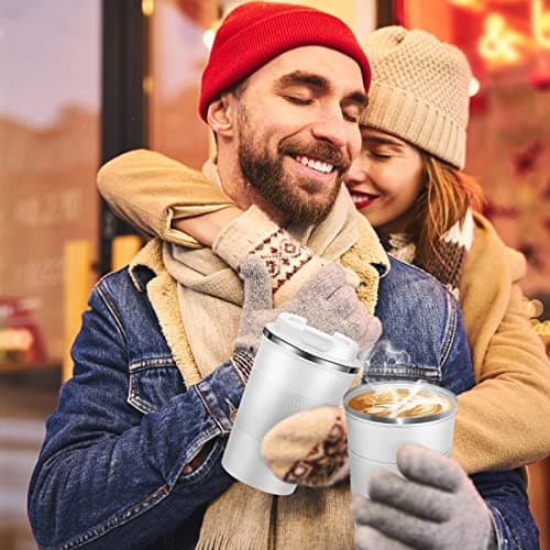 Dycietx Travel Mug with Leakproof Lid,Insulated Reusable Coffee Mug Hot&Cold Drinks/Tea,Portable Stainless Steel Thermal Takeaway Travel Coffee Cup Car/Outdoor/Picnic/Office/School (White) (CM03RD) — view 6