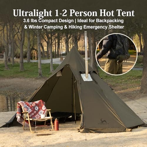 TOMOUNT Hot Tent Teepee Tent with Stove Jack, 4 Season 2 Man Backpacking Tent for Camping, 20D Ripstop Nylon, Windproof Waterproof Winter Small Tent for Hiking Camping Hunting — view 6