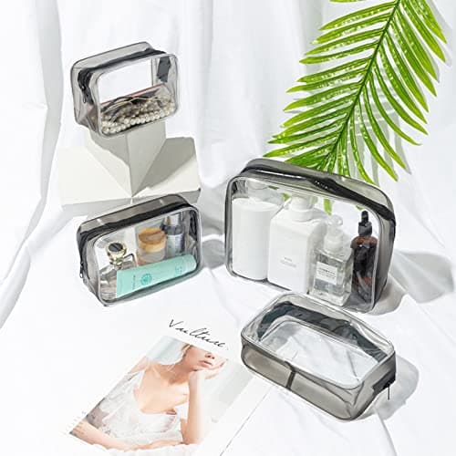 KEYRI 4 Pcs Clear Travel Toiletry Bag Makeup Bags Portable Waterproof Toiletry Bags for Women Men Airport Security Liquids Bags TSA Approved Holiday Travel Accessories Cosmetic Bag Organizer (Black) — view 2