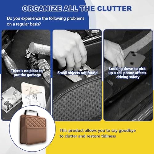 VAGCARS Car Seat Organiser, Waterproof Leather Car Seat Back Storage Box, Hanging Car Storage Bag, Foldable Auto Organizer Back Seat, Universal Auto Document Holder for Kids & Adults (Brown) — view 6