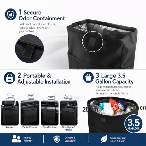 Kdkoeo Car Bins for Front of Car, Car Bin with Hook and Loop Lid and Handle — view 3