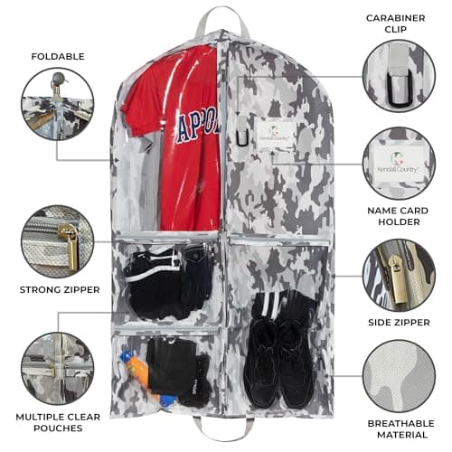 Waterproof Hanging Garment Bag 40 inch Clothes Bag with Gusset, 5 Pockets & Side Zip for Dance Costumes, Sports, Skating, Theatre, Beauty Pageants & More by Kendall Country, Camo Grey — view 2