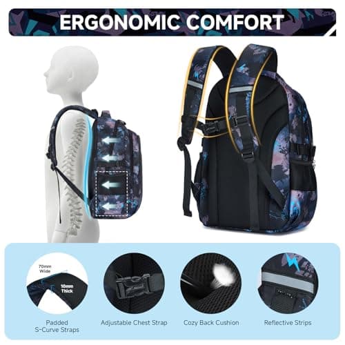 Amythe School Backpack for Boys - Large Lightweight Reflective & Luminous — view 3