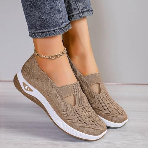 Achilles Tendonitis Support Shoes，Wide Fit Ladies Breathable Mesh Walking Running Trainers Slip On Comfortable Arch Support Soft Sole Athletic Tennis Sneakers Non Slip Low Top Orthopedic Shoes — view 3