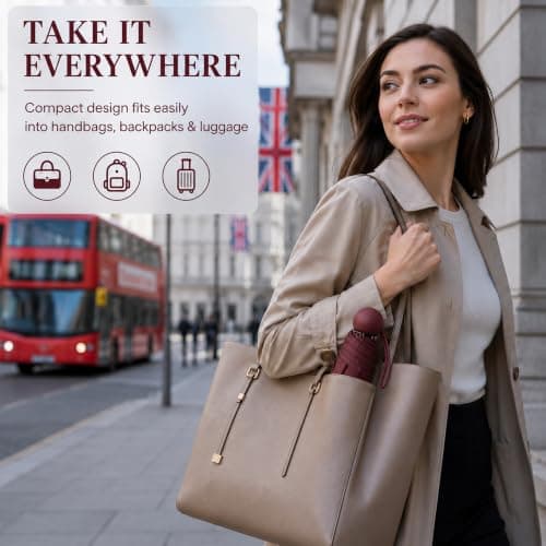 ONE BEST DEAL OBD Maroon Mini Compact Folding Umbrella Lightweight Portable Travel Rain Umbrella with Carry Strap and Storage Sleeve Small Pocket Umbrella for Handbag Backpack Women and Men — view 6