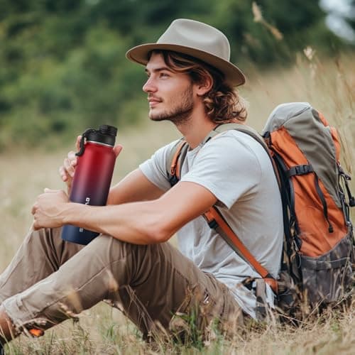 SOLARLAB Insulated Water Bottle 1.2 L Stainless Steel – Thermos Water Bottle – BPA Free – Perfect for Hot Drinks, Cold, Outdoors, Camping (1.2 L, Red+Bu Navy) — view 6