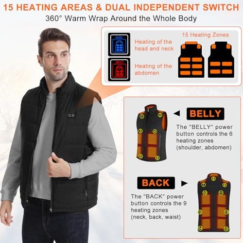 Rtdep Heated Gilet for Men, Heated Body Warmer Mens with 10000mah Battery Pack, Heated Vest with 8 Zone Heating, Heated Jackets for Men Work Thermal Vests, Motorcycle(M) — view 3