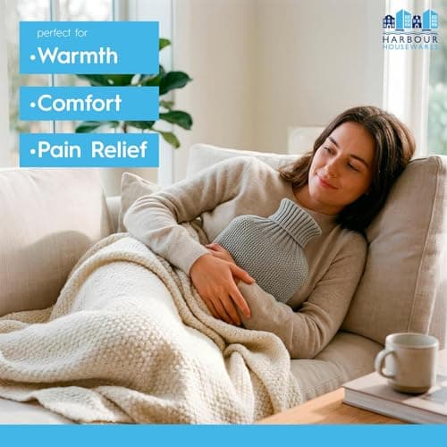 Harbour Housewares Hot Water Bottle 1.8L – Cream Rubber Heat Bag with Leak-Proof Stopper, Ribbed Insulated Design for Back, Shoulder & Period Pain Relief (No Cover) — view 6