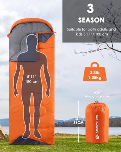 Sleeping Bags for Adults Women Backpacking Lightweight Waterproof- Summer Weather Sleeping Bag for Girls Warm Camping Hiking Outdoor Travel Hunting with Compression Bag(Orange) — view 2