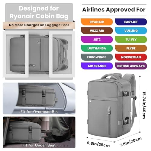 OTAHGK Cabin Bags 40×20×25 for Ryanair Underseat Carry-ons Travel Backpack Hand Luggage Bag Cabin Size 20L Flight Rucksack Casual Daypack School Office Backpack Fit 14 Inch Laptop-Grey — view 2