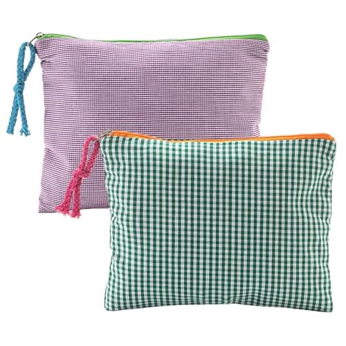 DYSWTUE 2 PCS Makeup Bag, Contrasting Color Zipper Small Plaid Cosmetic Bag, Portable Miscellaneous Storage, for Storing Change, Cosmetics, Skin Care Products, student stationery and Small Travel Item