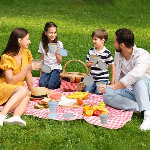 2 Pcs Silicone Foldable Cup,Collapsible Travel Cup with Lid,Blue+Gray — view 6