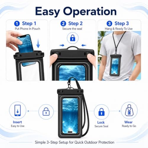 Lafefe Waterproof Phone Pouch IPX8 Floating Waterproof Phone Case for 7.5 Inch Phones with HD Touch Screen & Adjustable Lanyard for Swimming Beach Diving Kayaking - Black & Grey — view 5