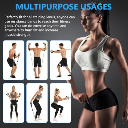 Flintronic Resistance Bands Set, TPE Elastic Bands With 5 Fitness Tubes, 2 Foam Handles, 2 Ankle Straps, 2 Door Anchor, 2 Carabiner, for Strength Training Fitness Pilates Yoga (Multicolor) — view 6