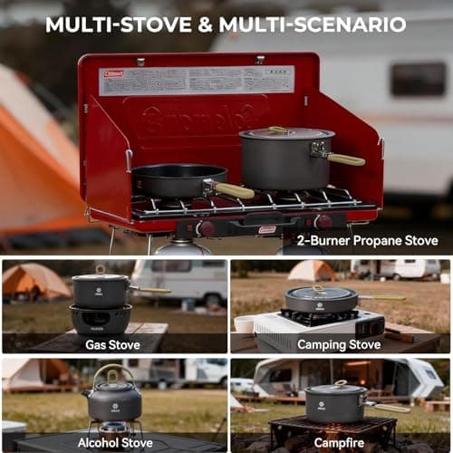ALOCS Camping Cookware Portable Non-Stick Mess Kit with Foldable Handle — view 2
