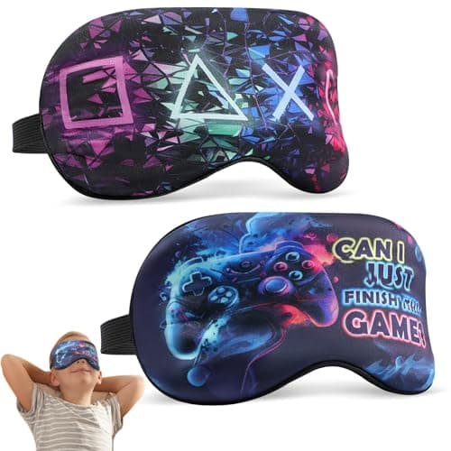 TeTupGa 2 Pack Sleep Mask for Kids Boys, Silk Blackout Eye Mask for Sleeping, with Adjustable Strap Adult Children's Bedtime Eye Cover for Side Sleepers, Travel & Home Use (2Pcs Game-B)