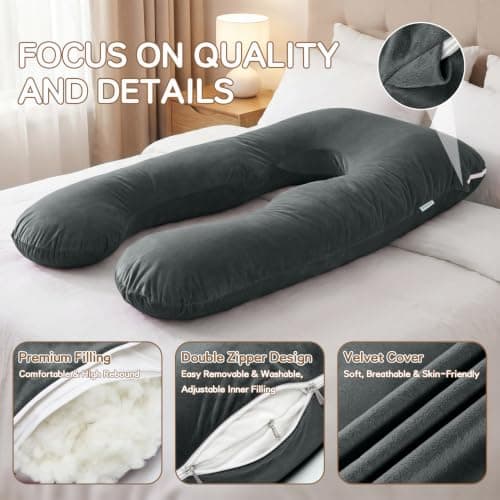GRANDMA SHARK U-shaped Pregnancy Pillow, Full Body Maternity Pillow with Washable Velvet Cover for Back Hips Legs Support,Dark Grey — view 4