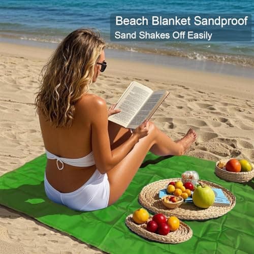 Legnowit Outdoor Pocket Blanket, 140 x 200 cm Waterproof Packable Compact Lightweight Picnic Blanket, Sand Free Beach Mat, Outdoor Tarp for Concert Festival Camping Hiking, Stakes Included (Green) — view 6