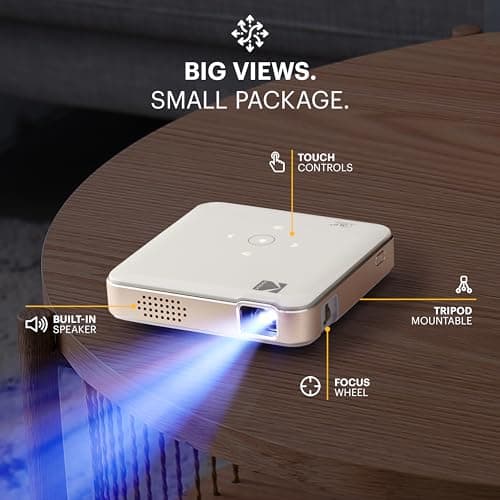 KODAK Luma 150 Complete Kit – Wireless Mini Pocket DLP Projector with Case, Tripod, 60” Screen, Rechargeable Battery, Built-in Speaker, HDMI, USB, MicroSD – Portable & Screen Mirorring (White) — view 2