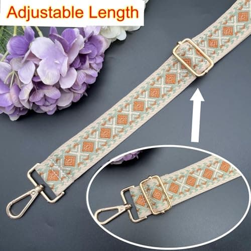 JZK Bohemian style brown-beige adjustable wide fabric bag strap with clips for handbag, shoulder bag strap, crossbody bag strap replacement — view 5
