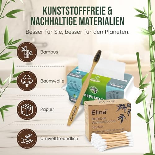 ebrando Hygiene Bundle (3 Pieces) - Antibacterial Folding Towels 100 Pieces + 1 Bamboo Toothbrush Black + 200 Bamboo Cotton Buds - Ecological Eco Friendly Set — view 3