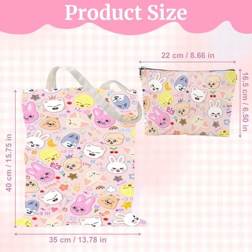Onperpoe Stray Merch Canvas Tote Bag with SKZ Makeup Bag, Kpop Skzoo Gifts for Stray Girls Fans Reusable Shopping Bag for Concert Travel School Picnic Work — view 5