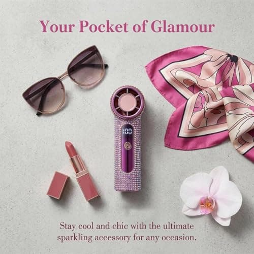 Fully Rhinestone Handheld Turbine Fan - Luxury Crystal-Encrusted Multi-Speed Portable Fan | Digital Display & USB Rechargeable Cooling Tool | Glamorous Pocket Mini Faņ — view 4