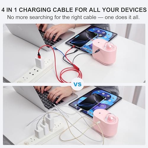 Amuvec 4 in 1 Multi Charger Cable, 3A Fast Charging USB Cord, 1.2M Red — view 3