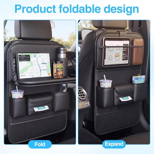 Tasofac 2 Pack Leather Car Backseat Organizer with Foldable Table Tray — view 4