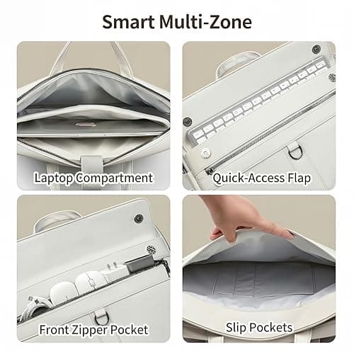 seyfocnia Laptop Bag, 15.6 Inch Briefcase, PU Leather Messenger Bag for Women Water Resistant Business Travel, Work Computer Bag Satchel Handbag, White — view 2