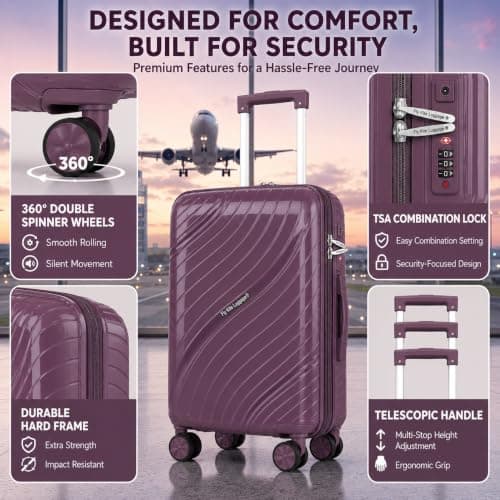 Fly Kite Luggage 28 Inch Large Suitcase 100% Polypropylene Hard Shell with Aluminium Trolley Handle, Real TSA 3 Digit Secure Lock 360° Smooth Wheels Lightweight Suitcase|Purple — view 5