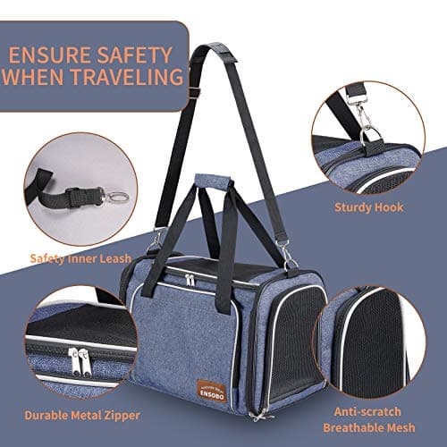 Cat Carrier Bag in Denim Fabric, ENSOBO Pet Transport Bag — view 5