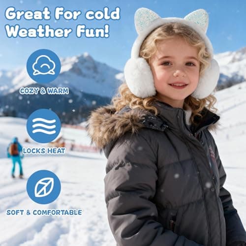 IHCEMIH Ear Muffs Women Girls Earmuffs Winter Accessories Fluffy Plush Adjustable Adults Outdoor Thermal Ear Warmer Skiing Running Cat Ears Covers Protector from Wind Cold Gift for Girls Ladies White — view 4