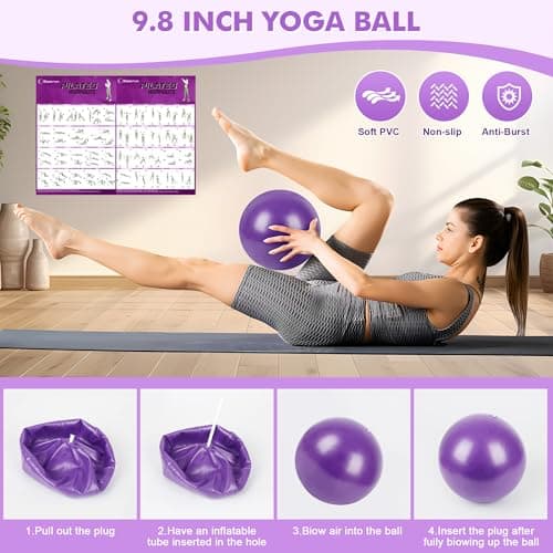 Goocrun Pilates Ring Set Exercise Equipment, with Fabric Resistance Bands Set, Pilates Ball, Sliding Disks. Portable Home Gym - with Fitness Guide Poster (Purple) — view 6